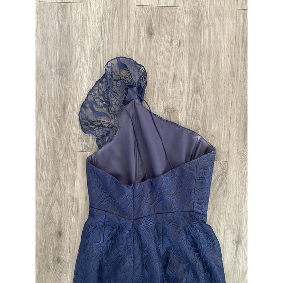 Jim Hjelm Occations Dress Women's 10 Navy One Shoulder Lace Cocktail Open Back - Picture 5 of 8